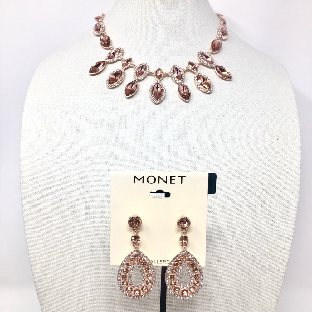 Monet Rose Gold Tone Necklace Earrings set
